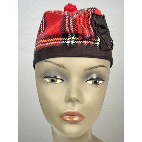 VTG SIZE 6.5 52cm Red Tartan Plaid Scottish Highland GLENGARRY Cap Made Scotland - Picture 3 of 9